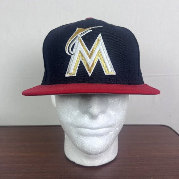Miami Marlins MLB New Era 59Fifty Men's Hat Black‎ Fitted 7 1/4 100% Wool Black - Picture 1 of 13